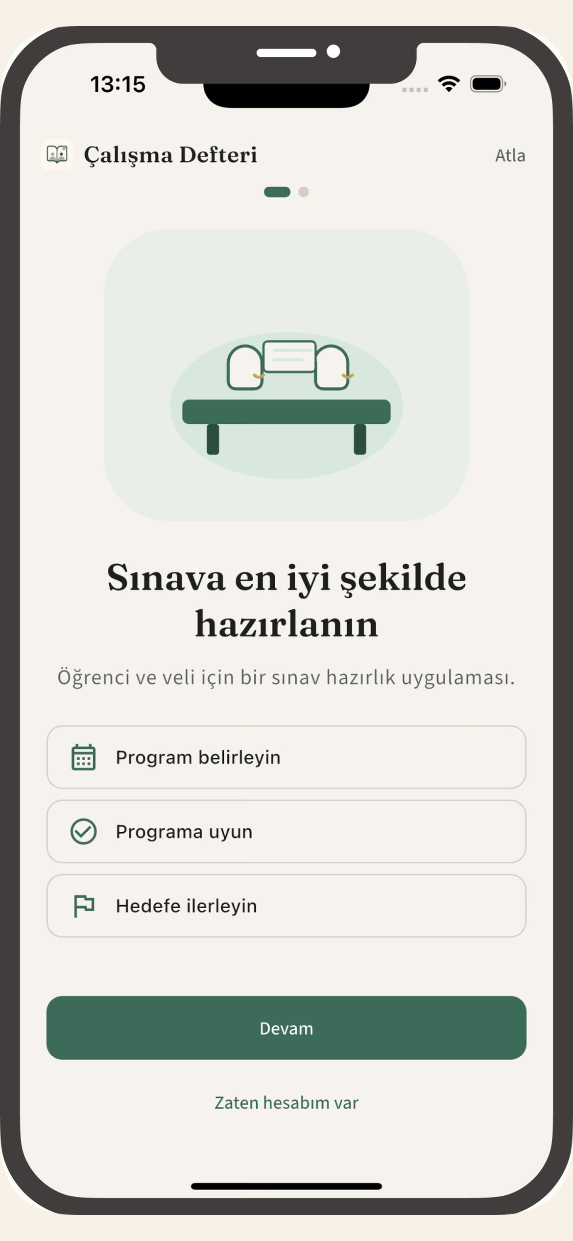Sınav hazırlık kurulumu ekranı