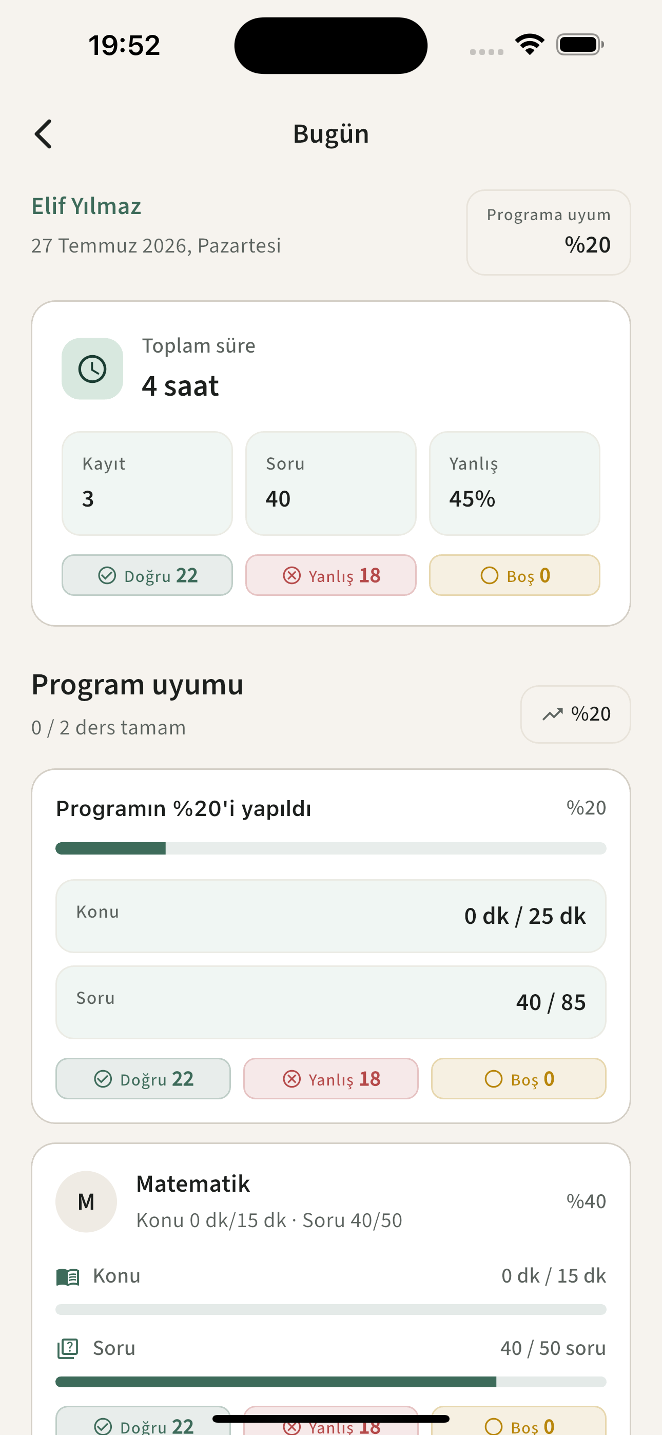 Öğrenci bugün ekranı